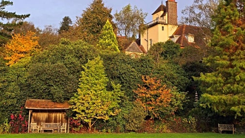 The croquet lawn set among autumn trees